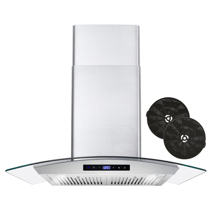 Cosmo 30" 380 CFM Convertible Wall Mount Range Hood with Glass Canopy, Digital Touch Controls and Carbon Filter Kit, COS-668AS750-DL