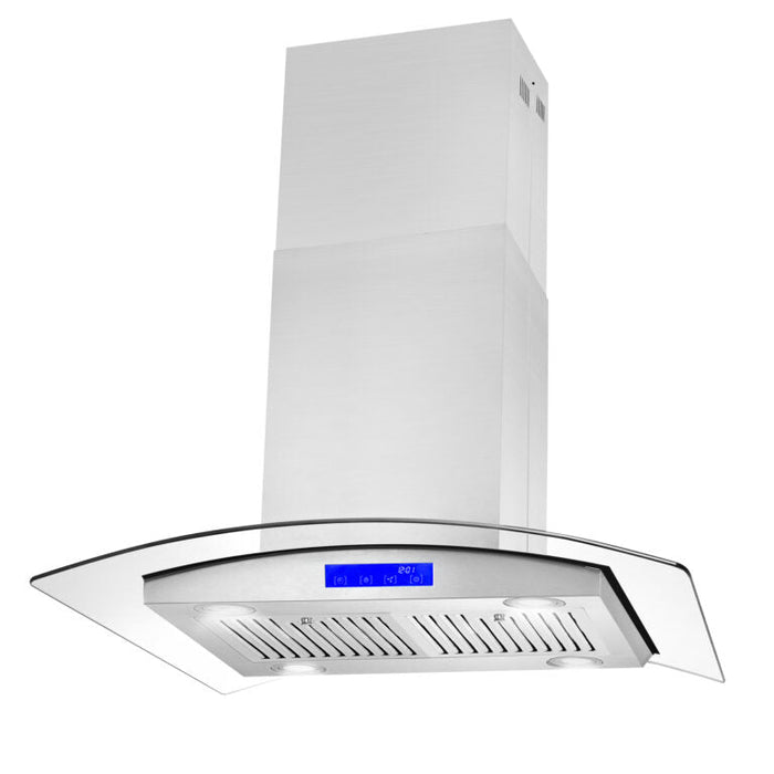 Cosmo 30" 380 CFM Convertible Island Range Hood with Glass Canopy and Digital Touch Controls, COS-668ICS750