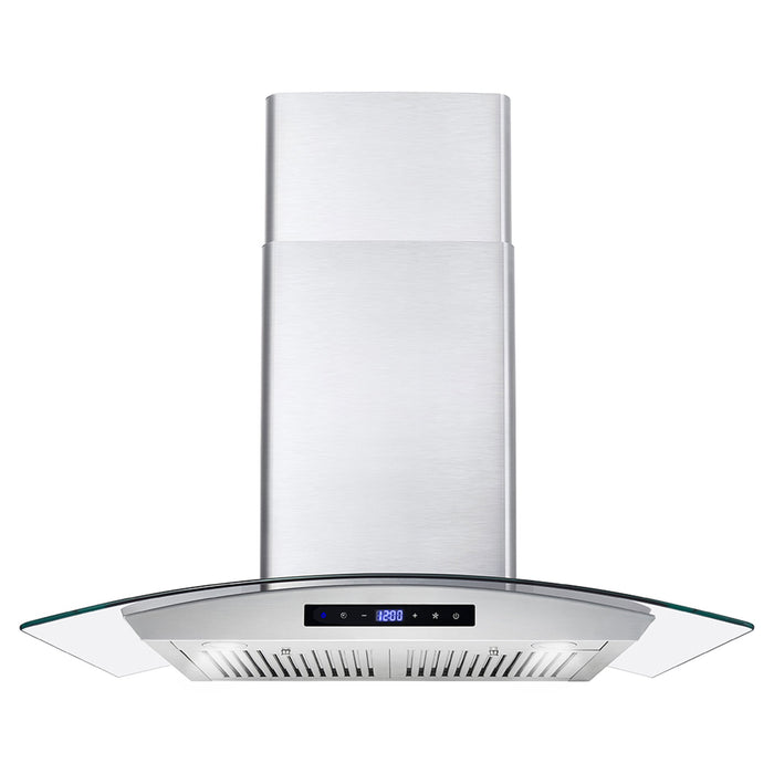 Cosmo 30" 380 CFM Convertible Wall Mount Range Hood with Glass Canopy, Digital Touch Controls and Carbon Filter Kit, COS-668WRCS75-DL