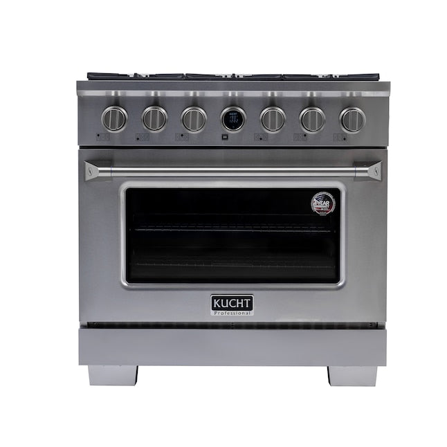 Kucht 36" 5.2 cu. ft. 6 Burner Natural Gas Dual Fuel Range in Stainless Steel with Digital Thermostat