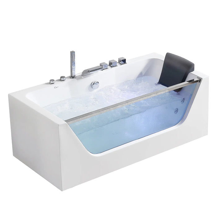 67" Alcove LED Whirlpool Bathtub with Center Drain - EMPV-67JT408LED