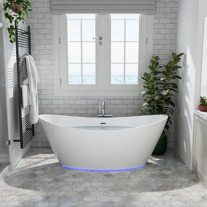 67" Freestanding Soaking LED Tub with Center Drain - EMPV-67FT1518LED