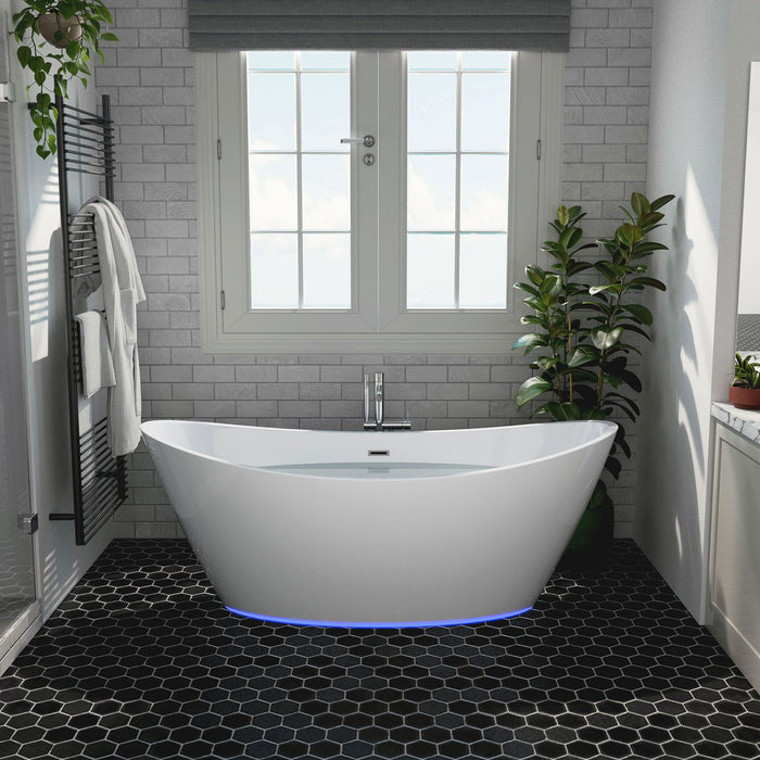 67" Freestanding Soaking LED Tub with Center Drain - EMPV-67FT1518LED