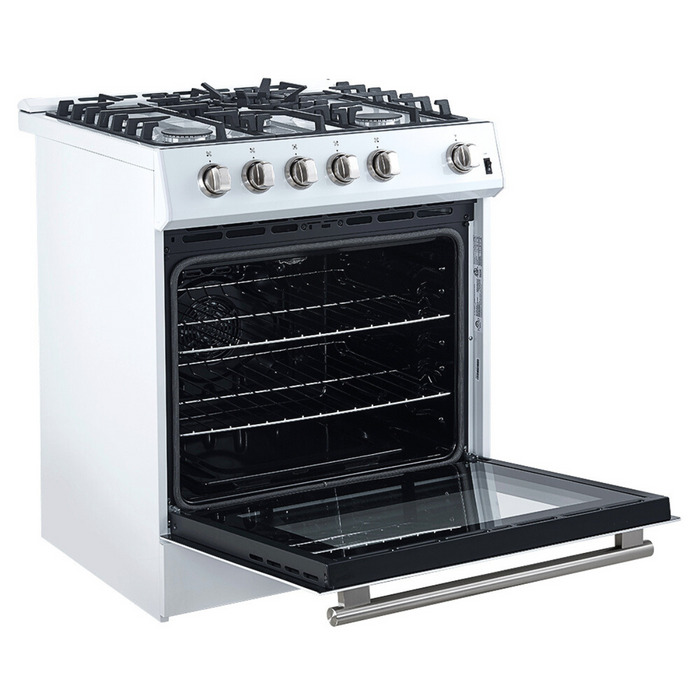 Forno Espresso 30” Gas Range in White with Silver Handles, FFSGS1116-30WHT