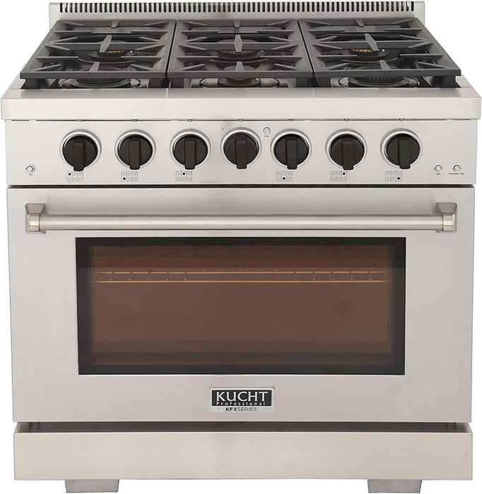 Kucht Professional 36" 5.2 cu. ft. Propane Gas Range in Stainless Steel with Black Accents, KFX360/LP-K