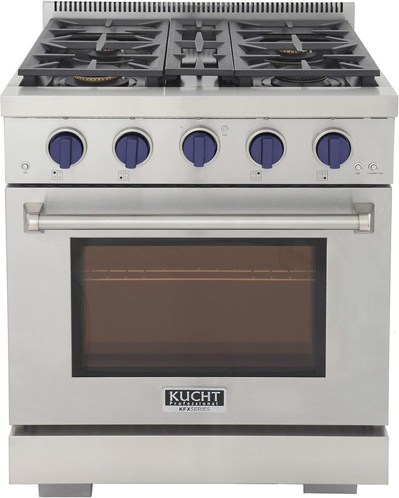 Kucht Professional 30" 4.2 cu. ft. Propane Gas Range in Stainless Steel with Blue Accents, KFX300/LP-B