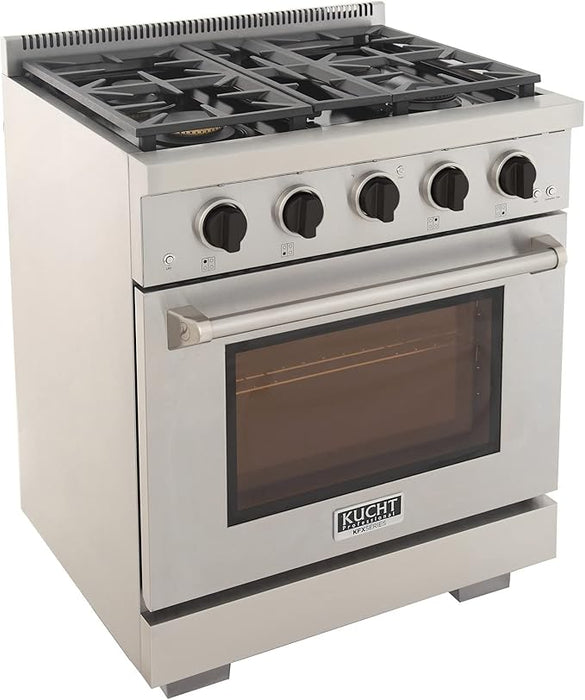 Kucht Professional 30" 4.2 cu. ft. Natural Gas Range in Stainless Steel with Black Accents, KFX300-K