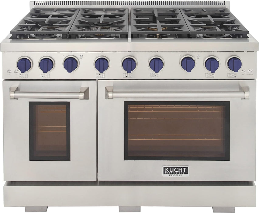 Kucht Professional 48" 6.7 cu. ft. Propane Gas Range in Stainless Steel with Blue Accents, KFX480/LP-B