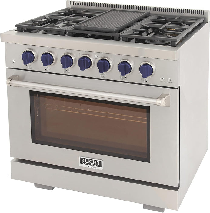 Kucht Professional 36" 5.2 cu. ft. Natural Gas Range in Stainless Steel with Blue Accents, KFX360-B