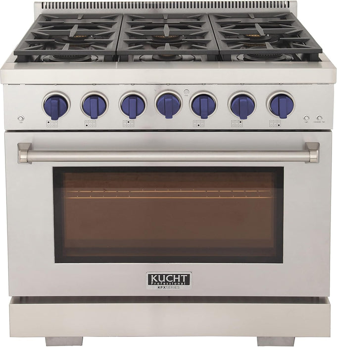 Kucht Professional 36" 5.2 cu. ft. Natural Gas Range in Stainless Steel with Blue Accents, KFX360-B