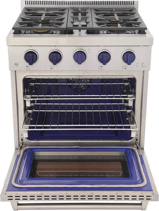 Kucht Professional 30" 4.2 cu. ft. Propane Gas Range in Stainless Steel with Blue Accents, KFX300/LP-B