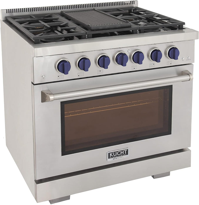 Kucht Professional 36" 5.2 cu. ft. Natural Gas Range in Stainless Steel with Blue Accents, KFX360-B