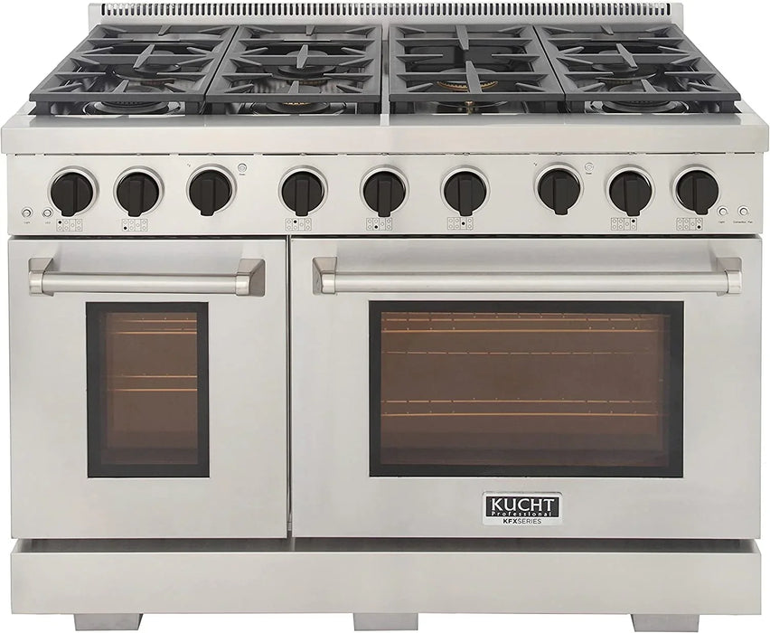 Kucht Professional 48" 6.7 cu. ft. Natural Gas Range in Stainless Steel with Black Accents, KFX480-K