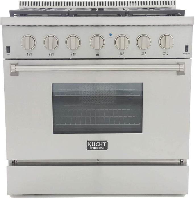 Kucht Professional 36 in. 5.2 cu ft. Propane Gas Range with Classic Silver Knobs, KRG3618U/LP-S