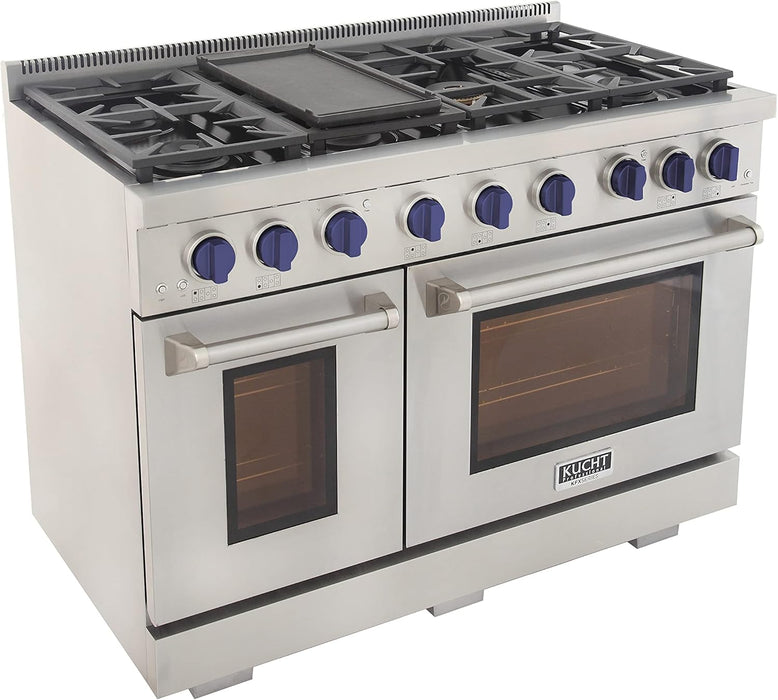 Kucht Professional 48" 6.7 cu. ft. Propane Gas Range in Stainless Steel with Blue Accents, KFX480/LP-B