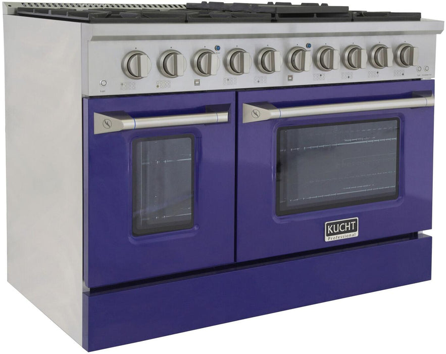 Kucht Professional 48 in. 6.7 cu ft. Natural Gas Range with Blue Door and Silver Knobs, KNG481-B