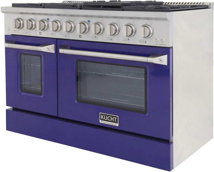 Kucht Professional 48 in. 6.7 cu ft. Natural Gas Range with Blue Door and Silver Knobs, KNG481-B