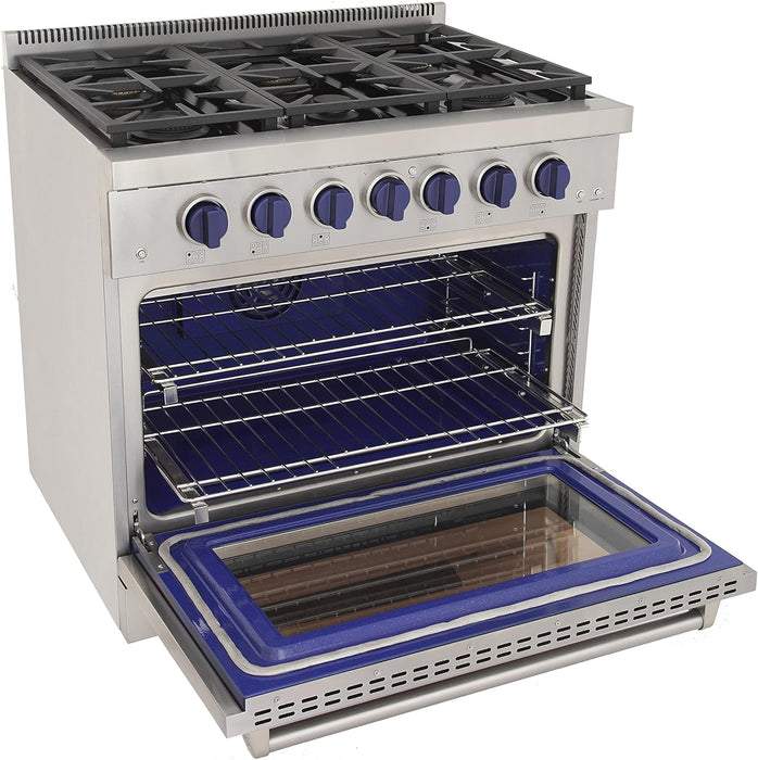 Kucht Professional 36" 5.2 cu. ft. Natural Gas Range in Stainless Steel with Blue Accents, KFX360-B