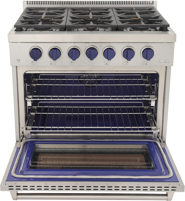 Kucht Professional 36" 5.2 cu. ft. Natural Gas Range in Stainless Steel with Blue Accents, KFX360-B