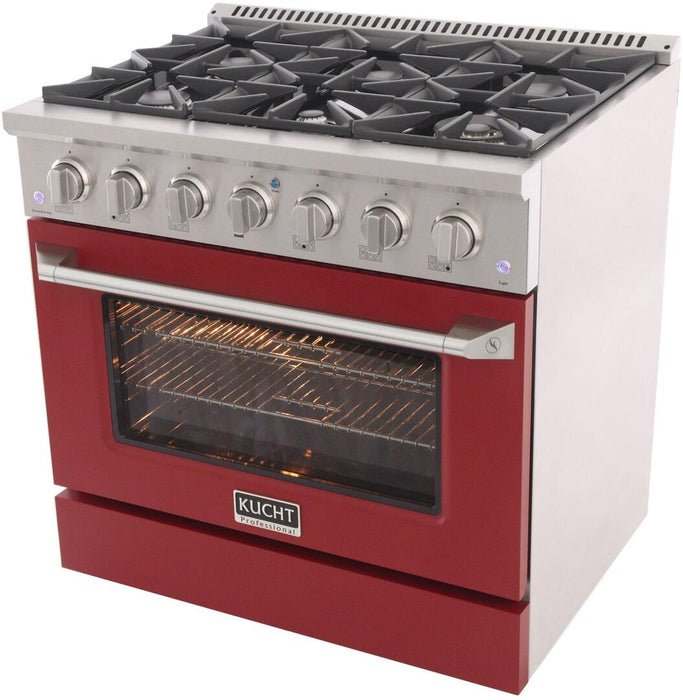 Kucht Professional 36 in. 5.2 cu ft. Natural Gas Range with Red Door and Silver Knobs, KNG361-R