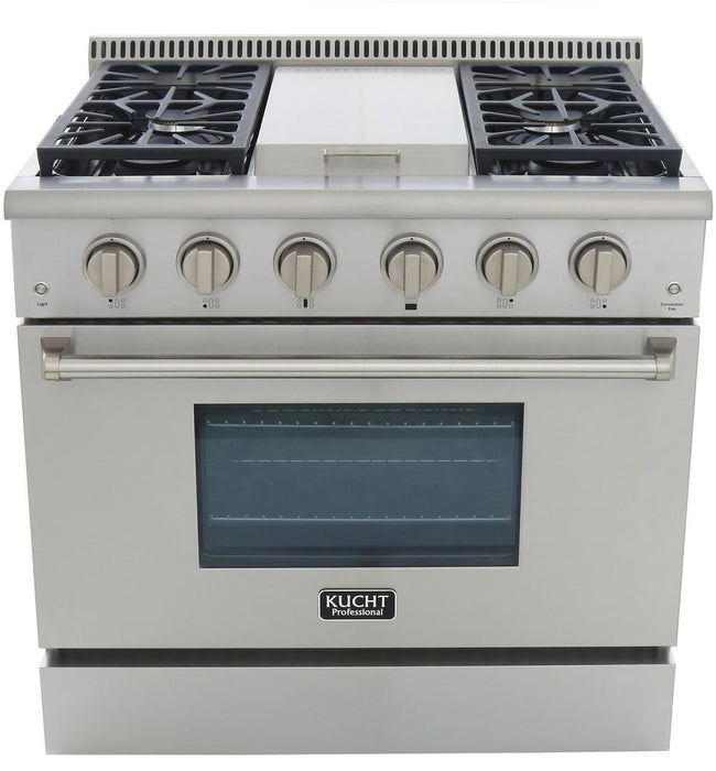 Kucht Professional 36 in. 5.2 cu ft. Propane Gas Range with Griddle and Silver Knobs, KRG3609U/LP-S