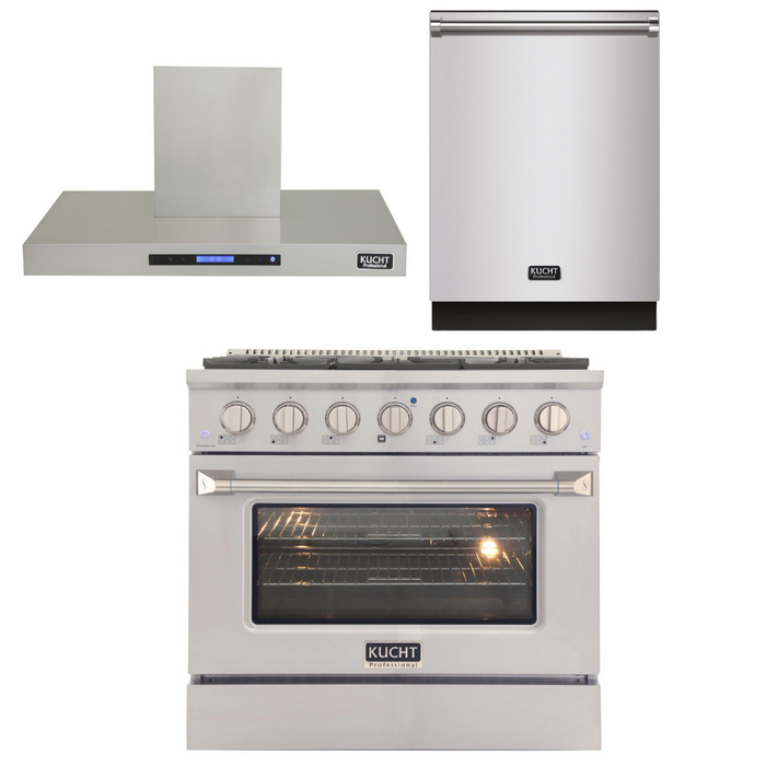 Kucht Professional 36 in. 5.2 cu ft. Natural Gas Range, Range Hood Package & Dishwasher, AP-KNG361-S-6