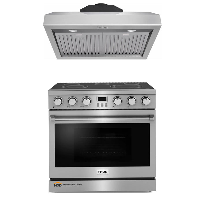 Thor Kitchen A-Series 2-Piece Appliance Package - 36-Inch Electric Range and Under Cabinet Range Hood in Stainless Steel