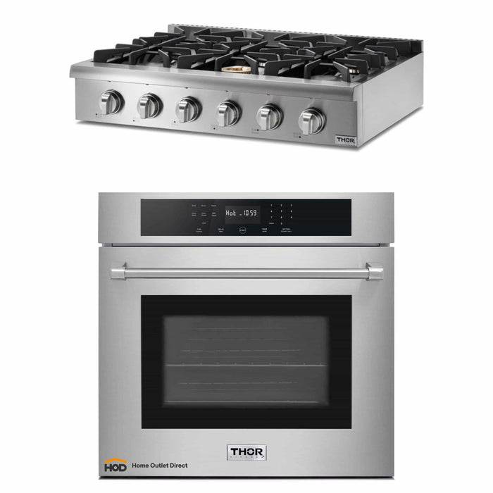 Thor Kitchen 2-Piece Pro Appliance Package - 36-Inch Rangetop & Electric Wall Oven in Stainless Steel