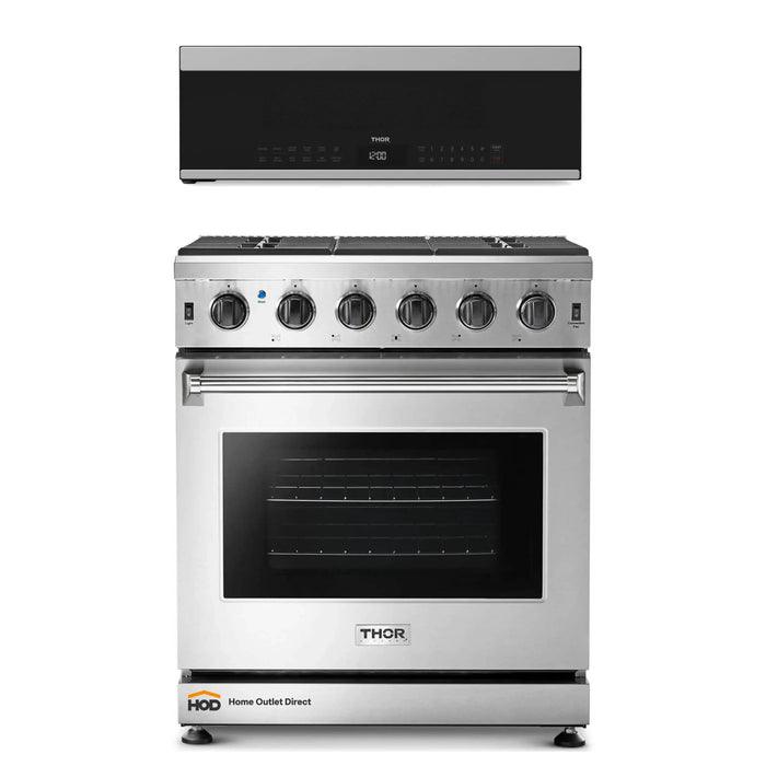 Thor Kitchen 2-Piece Appliance Package - 30-Inch Gas Range and Over-the-Range Microwave & Vent Hood in Stainless Steel