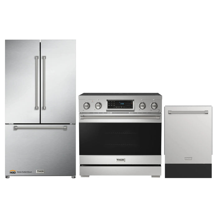 Thor Kitchen Gordon Ramsay 3-Piece Appliance Package - 36-Inch Electric Range with Tilt Panel Touch Control, Refrigerator, and Dishwasher in Stainless Steel