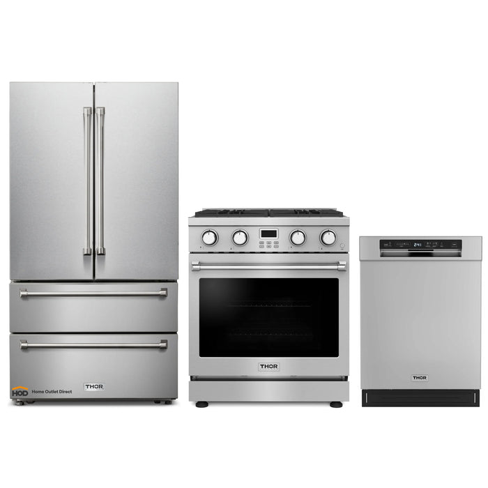 Thor Kitchen A-Series 3-Piece Appliance Package - 30-Inch Gas Range, Refrigerator, and Dishwasher in Stainless Steel