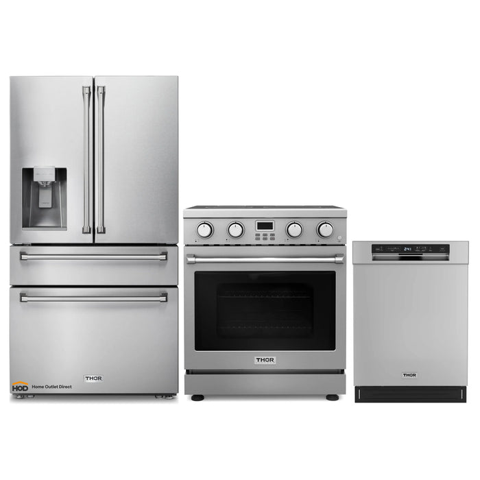 Thor Kitchen A-Series 3-Piece Appliance Package - 30-Inch Electric Range, Refrigerator with Water Dispenser, and Dishwasher in Stainless Steel