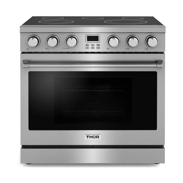 Thor Kitchen A-Series 2-Piece Appliance Package - 36-Inch Electric Range and Under Cabinet Range Hood in Stainless Steel