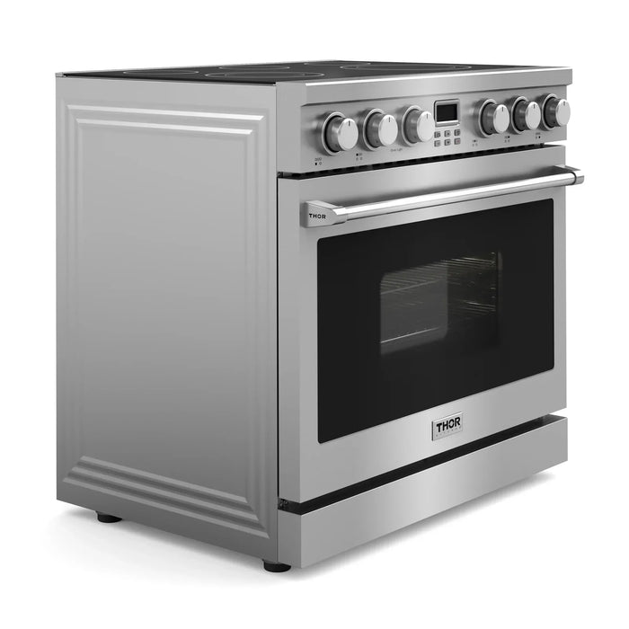 Thor Kitchen A-Series 2-Piece Appliance Package - 36-Inch Electric Range and Wall Mount Range Hood in Stainless Steel