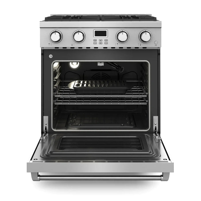 Thor Kitchen A-Series 2-Piece Appliance Package - 30-Inch Gas Range and Wall Mount Range Hood in Stainless Steel