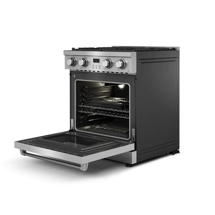 Thor Kitchen A-Series 2-Piece Appliance Package - 30-Inch Gas Range and Over-the-Range Microwave & Vent Hood in Stainless Steel