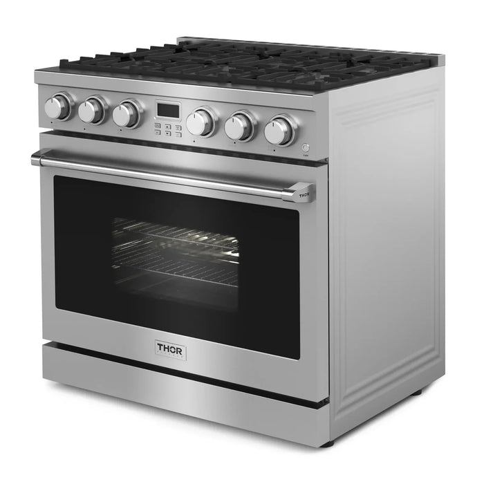 Thor Kitchen A-Series 2-Piece Appliance Package - 36-Inch Gas Range and Under Cabinet Range Hood in Stainless Steel