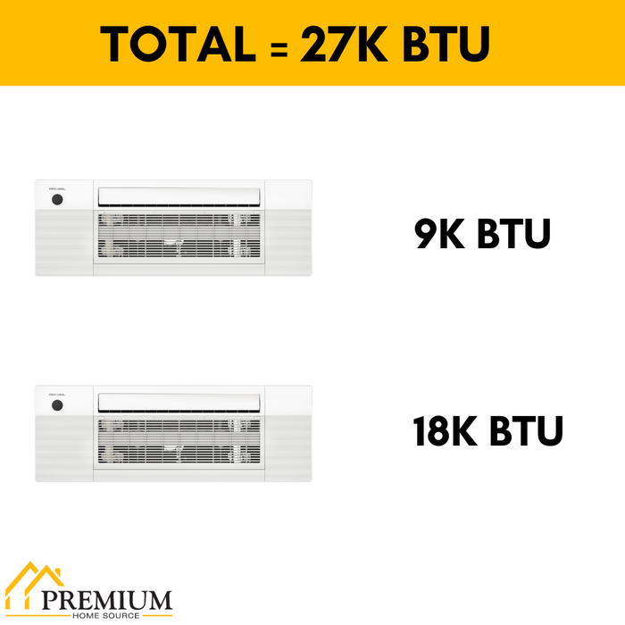 MRCOOL DIY Mini Split - 27,000 BTU 2 Zone Ceiling Cassette Ductless Air Conditioner and Heat Pump with 25 and 35 ft. Install Kit, DIYM227HPC01C08