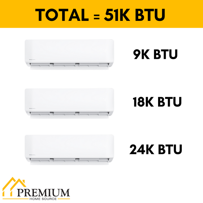 MRCOOL DIY Mini Split - 51,000 BTU 3 Zone Ductless Air Conditioner and Heat Pump, DIY-B-348HP091824