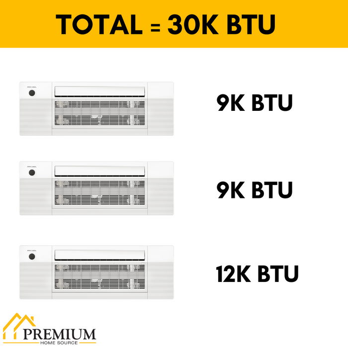 MRCOOL DIY Mini Split - 30,000 BTU 3 Zone Ceiling Cassette Ductless Air Conditioner and Heat Pump with 50 ft. Install Kit, DIYM327HPC01C74