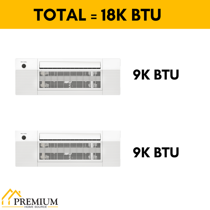 MRCOOL DIY Mini Split - 18,000 BTU 2 Zone Ceiling Cassette Ductless Air Conditioner and Heat Pump with 25 and 35 ft. Install Kit, DIYM218HPC00C08