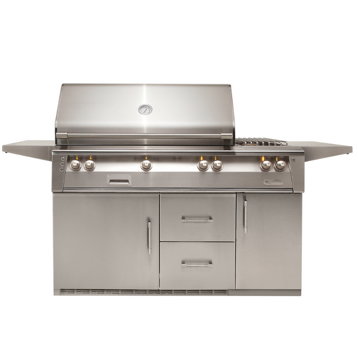 Alfresco ALXE 56-Inch Gas Grill with Sear Zone Burner & Side Burner on Refrigerated Base - ALXE-56SZR-LP/NG