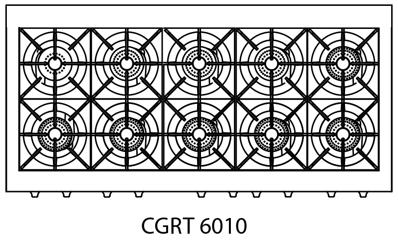 Capital 60" Culinarian Series Gas Rangetop with 10/8/6 Burners, Optional: Grill/Griddle in Stainless Steel (CGRT6010)