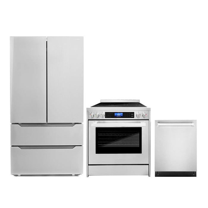 Cosmo Package - 30" Electric Range, Dishwasher and Refrigerator with Ice Maker, COS-3PKG-001