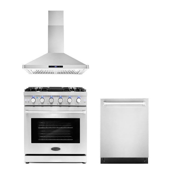 Cosmo Package - 30" Gas Range, Wall Mount Range Hood and Dishwasher, COS-3PKG-020