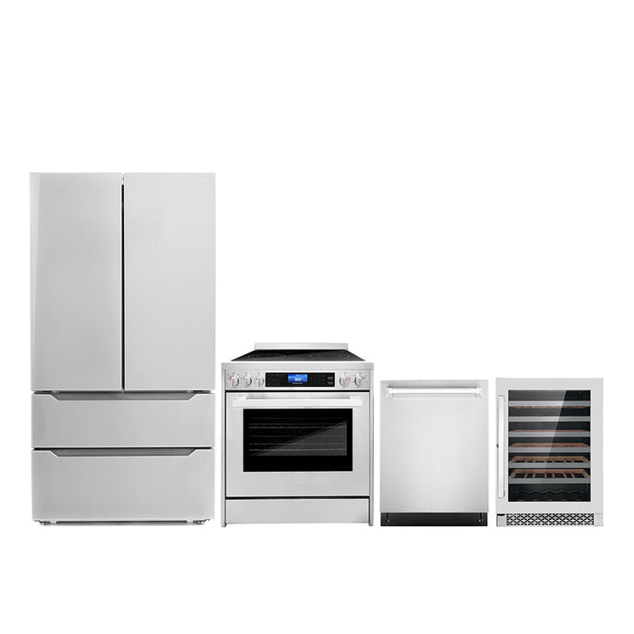 Cosmo Package - 30" Electric Range, Refrigerator with Ice Maker, Dishwasher and Wine Cooler, COS-4PKG-010