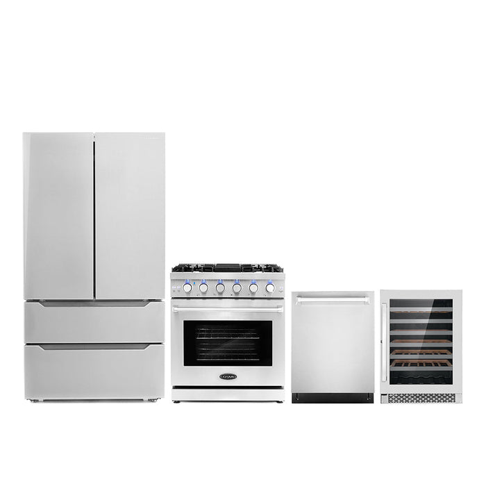 Cosmo Package - 30" Gas Range, Refrigerator with Ice Maker, Dishwasher and Wine Cooler, COS-4PKG-087