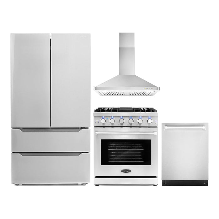 Cosmo Package - 30" Gas Range, Wall Mount Range Hood, Refrigerator with Ice Maker and Dishwasher, COS-4PKG-091