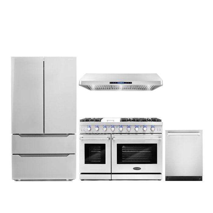 Cosmo Package - 48" Gas Range, Under Cabinet Range Hood, Refrigerator with Ice Maker and Dishwasher, COS-4PKG-122