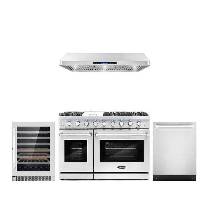 Cosmo Package - 48" Gas Range, Under Cabinet Range Hood, Dishwasher and Wine Cooler, COS-4PKG-123